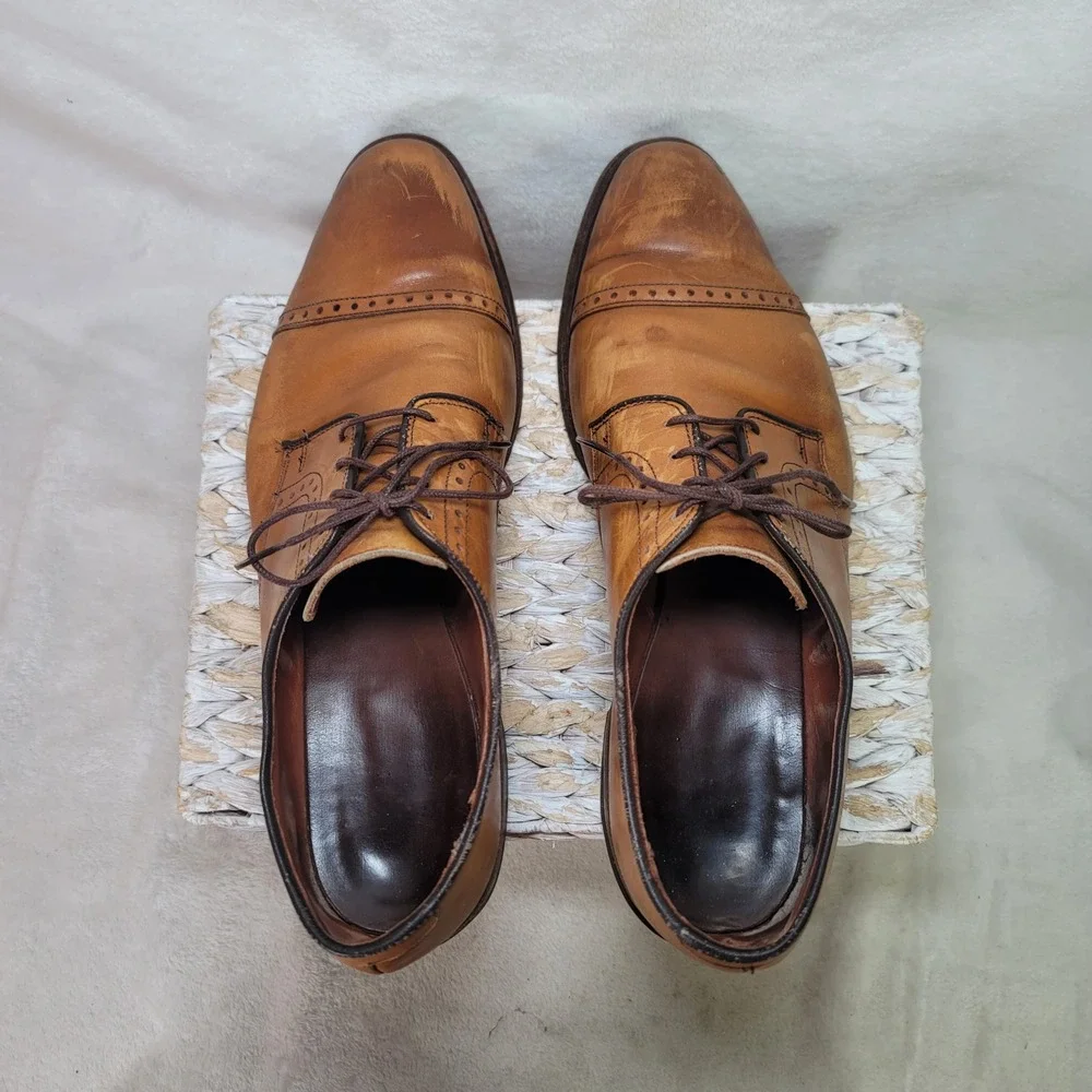 Allen Edmonds Boulevard Brown Leather Cap Toe Brogue Oxford Shoes 12D Business